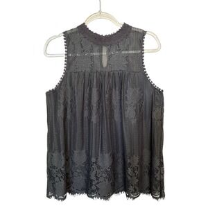 Miss Chevious XL Lace Crochet Sleeveless Blouse – Charcoal Gray Boho‎ Style